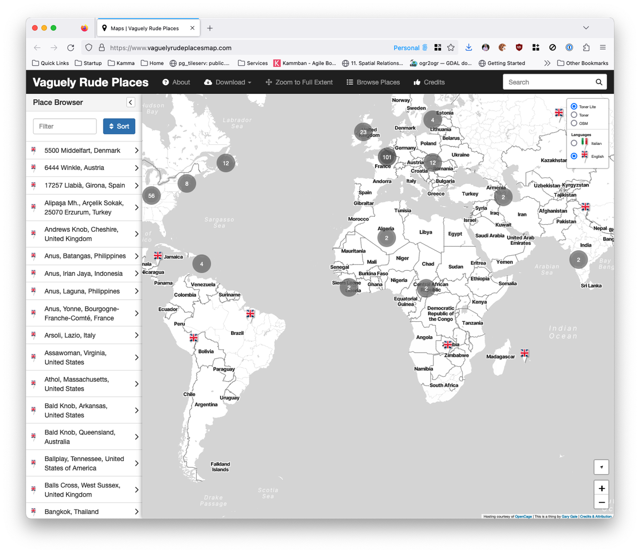 Vaguely Rude Places Map