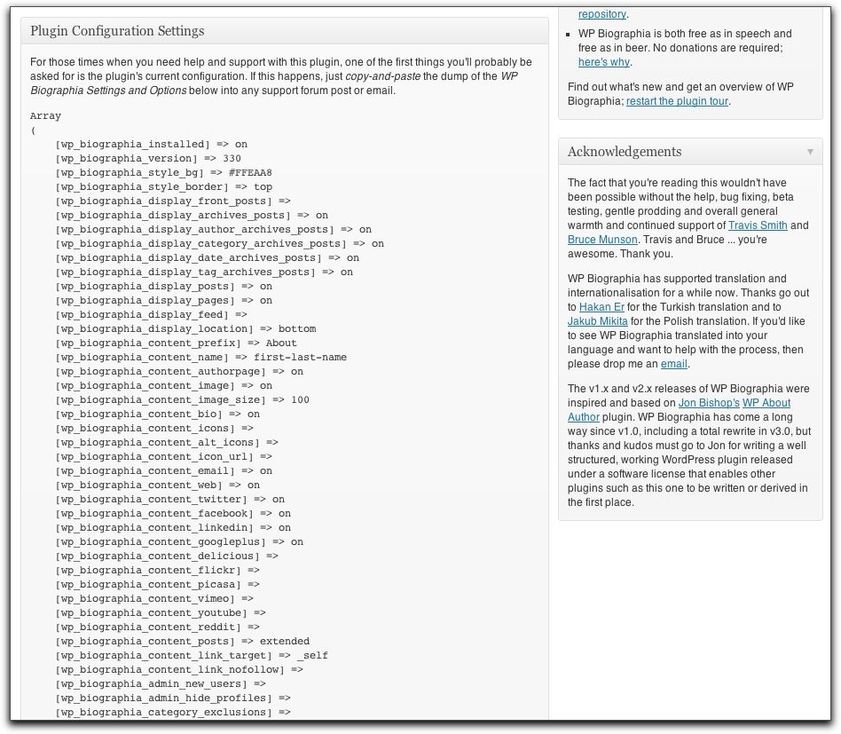 Colophon Tab - Plugin Configuration Settings